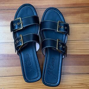 J.Crew Black Leather Double Buckle Sandals Wood Sole 
Size 9